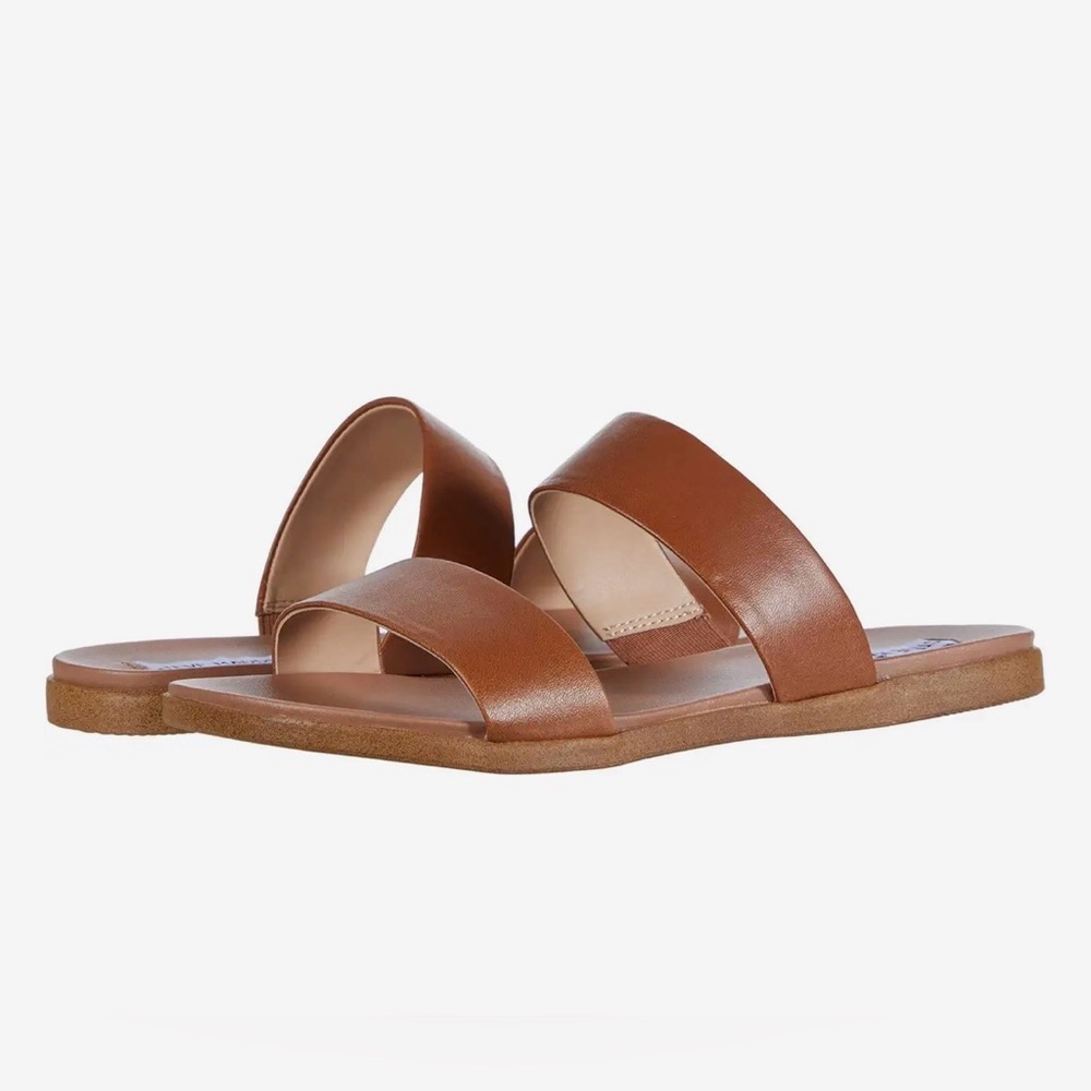 BNIB Steve Madden Dual Flat Sandals 9 Cognac